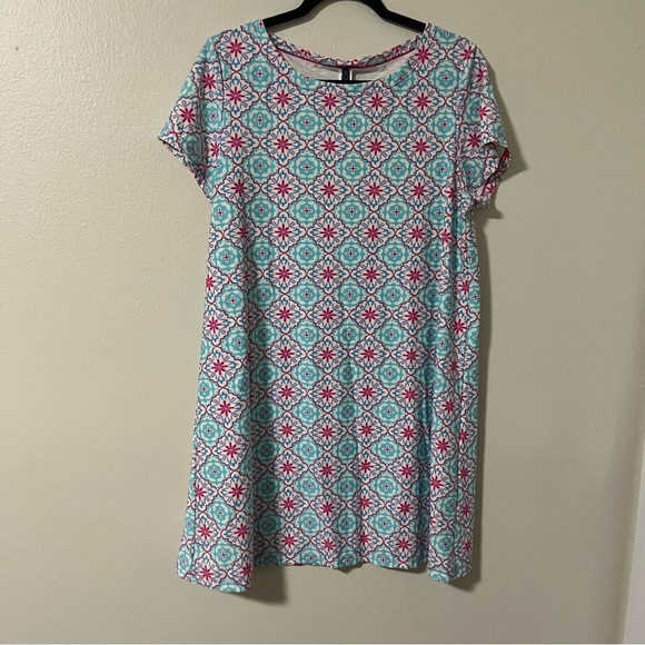 Size Large Floral Patterned Swim Dress Teal Pink modest coverup summer beach - Picture 2 of 7